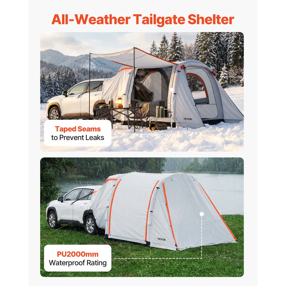 VEVOR Inflatable SUV Tent with Awning, 8 x 6.7 ft 3-Season SUV Tailgate Tent with Ventilated Doors & Mesh Window, PU2000mm Waterproof Car Rear Hatch Tents for Outdoor Camping - Air Pump Included