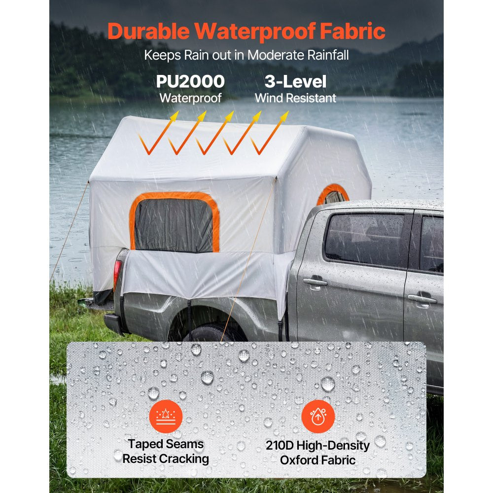 VEVOR Inflatable Pickup Truck Tent, 7.2 x 5.4 FT 3-Season Truck Bed Tent with Ventilated Mesh Windows, PU2000mm Waterproof Pickup Camping Tents for Outdoor Hiking Activities - Air Pump Included