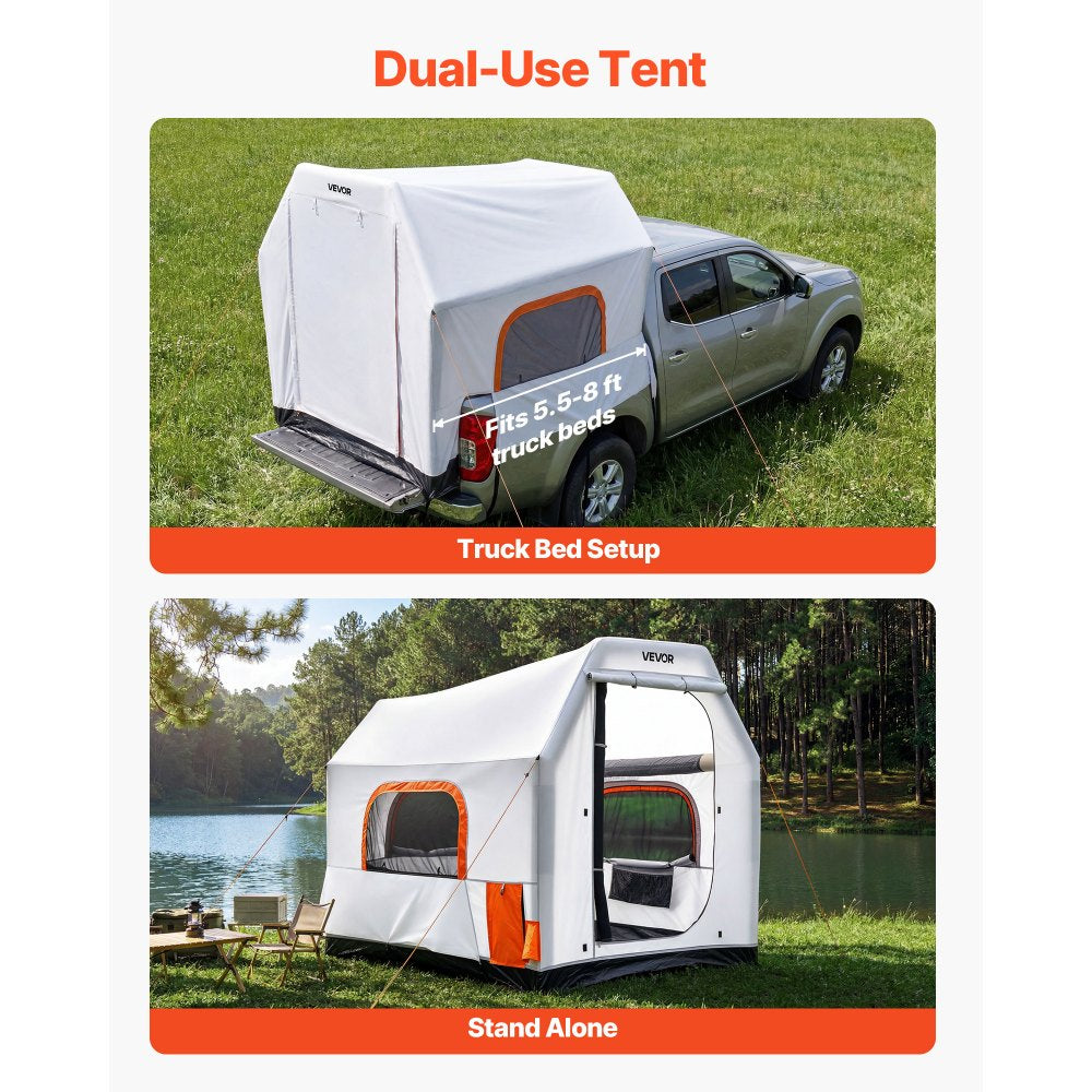 VEVOR Inflatable Pickup Truck Tent, 7.2 x 5.4 FT 3-Season Truck Bed Tent with Ventilated Mesh Windows, PU2000mm Waterproof Pickup Camping Tents for Outdoor Hiking Activities - Air Pump Included