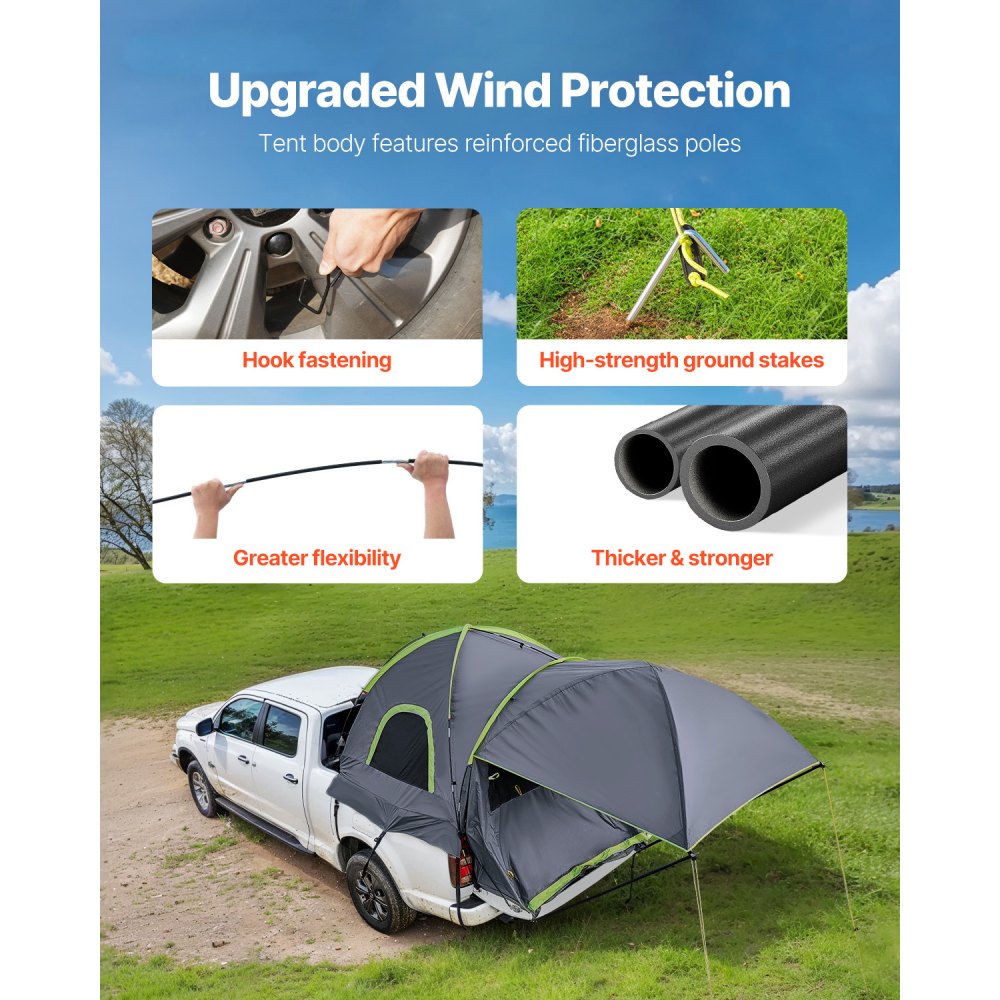 VEVOR Pickup Truck Tent, Fits 5.0-5.2 ft Truck Tents for Camping, Waterproof PU2000 mm 2-3 Person Sleeping Truck Bed Tent, Sturdy Truck Bed Camper Shell with Expandable Awning, Rainfly, Storage Bag