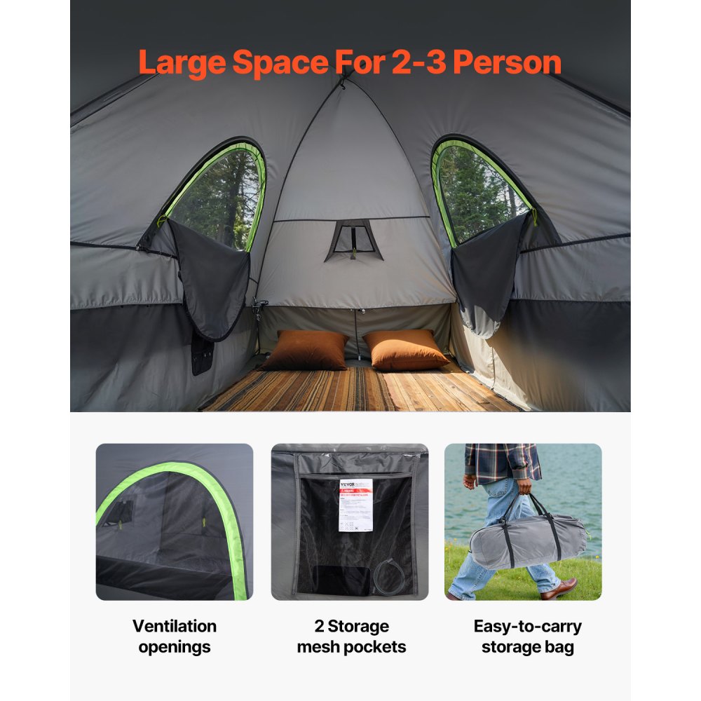 VEVOR Pickup Truck Tent, Fits 5.0-5.2 ft Truck Tents for Camping, Waterproof PU2000 mm 2-3 Person Sleeping Truck Bed Tent, Sturdy Truck Bed Camper Shell with Expandable Awning, Rainfly, Storage Bag