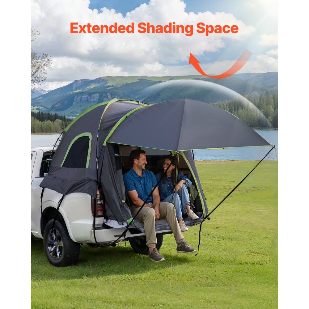 VEVOR Pickup Truck Tent, Fits 5.5-6.0 ft Truck Tents for Camping, Waterproof PU2000 mm 2-3 Person Sleeping Truck Bed Tent, Sturdy Truck Bed Camper Shell with Expandable Awning, Rainfly, Storage Bag