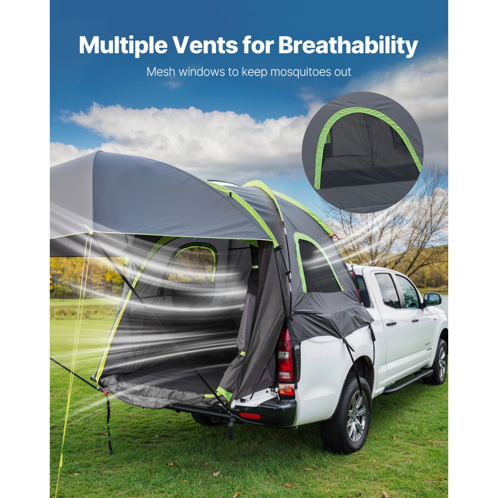 VEVOR Pickup Truck Tent, Fits 5.5-6.0 ft Truck Tents for Camping, Waterproof PU2000 mm 2-3 Person Sleeping Truck Bed Tent, Sturdy Truck Bed Camper Shell with Expandable Awning, Rainfly, Storage Bag
