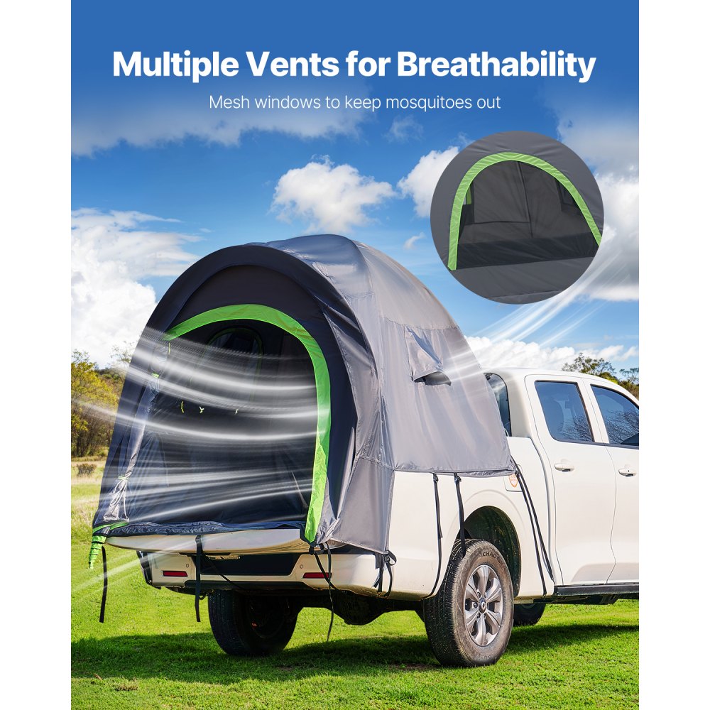 VEVOR Pickup Truck Tent, Fit 5.5-6.0 ft Truck Tents for Camping, Waterproof PU2000mm 2-3 Person Sleeping Truck Bed Tent with Double Layer Design Windows, Sturdy Truck Bed Camper Shell with Storage Bag