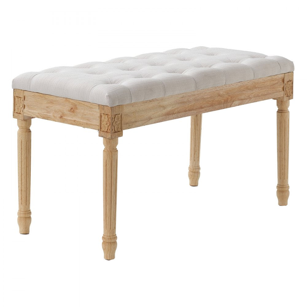 VEVOR Upholstered Bench, 16"W Ottoman Bench, End of Bed Bench with Foam Padded Cushion and Rubberwood Legs, Tufted Footrest Stool Entryway Bench for Dining Room, Living Room, Bedroom, Hallway, Beige