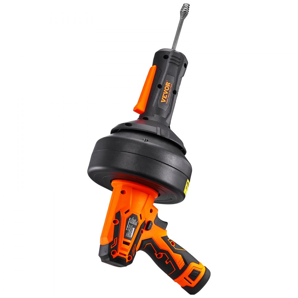 VEVOR 12V Electric Drain Auger, 25FT Cordless Plumbing Snake Auto Feed, Pipeline Snake Drain Clog Remover with Power Drill for 3/4"-2" Pipes, 2.0Ah Battery and Charger Included
