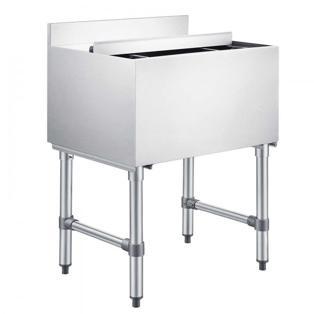 VEVOR Commercial Ice Bin, 65.1 Qt Max Capacity, 24 x 19 x 33 Inch Stainless Steel Ice Chest with Sliding Lid and Bottle Holders, Cooler Cart Cocktail Unit for Bar Restaurant Pub, NSF Certified