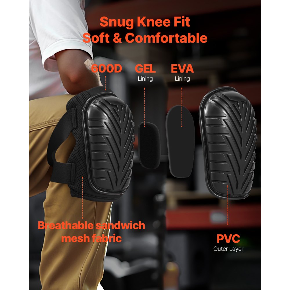VEVOR Knee Pads for Work, Heavy Duty Construction Knee Pads with Adjustable Straps & Rivets, Thick Gel Knee Pads with Foam Cushion for All-Round Knee Protection, Fit Men & Women for Flooring Gardening
