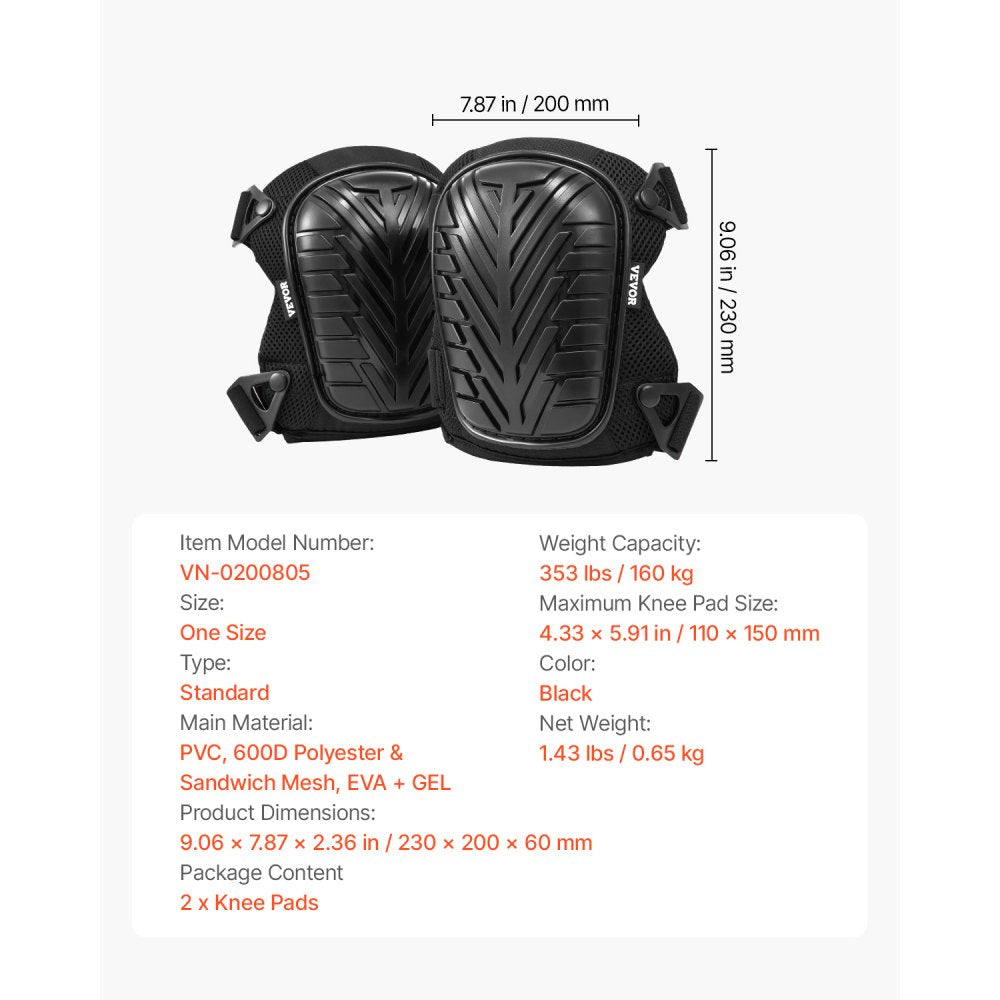 VEVOR Knee Pads for Work, Heavy Duty Construction Knee Pads with Adjustable Straps & Rivets, Thick Gel Knee Pads with Foam Cushion for All-Round Knee Protection, Fit Men & Women for Flooring Gardening