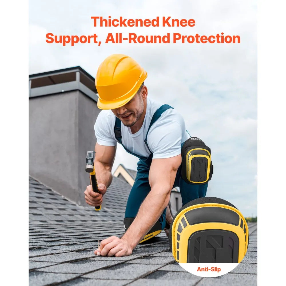 VEVOR Knee Pads for Work, Extended Heavy Duty Construction Knee Pads with 2 Extension Straps, Anti-slip Foam Gel Knee Pads, Men & Women, for Gardening Flooring Roofing and Cleaning, Yellow and Black