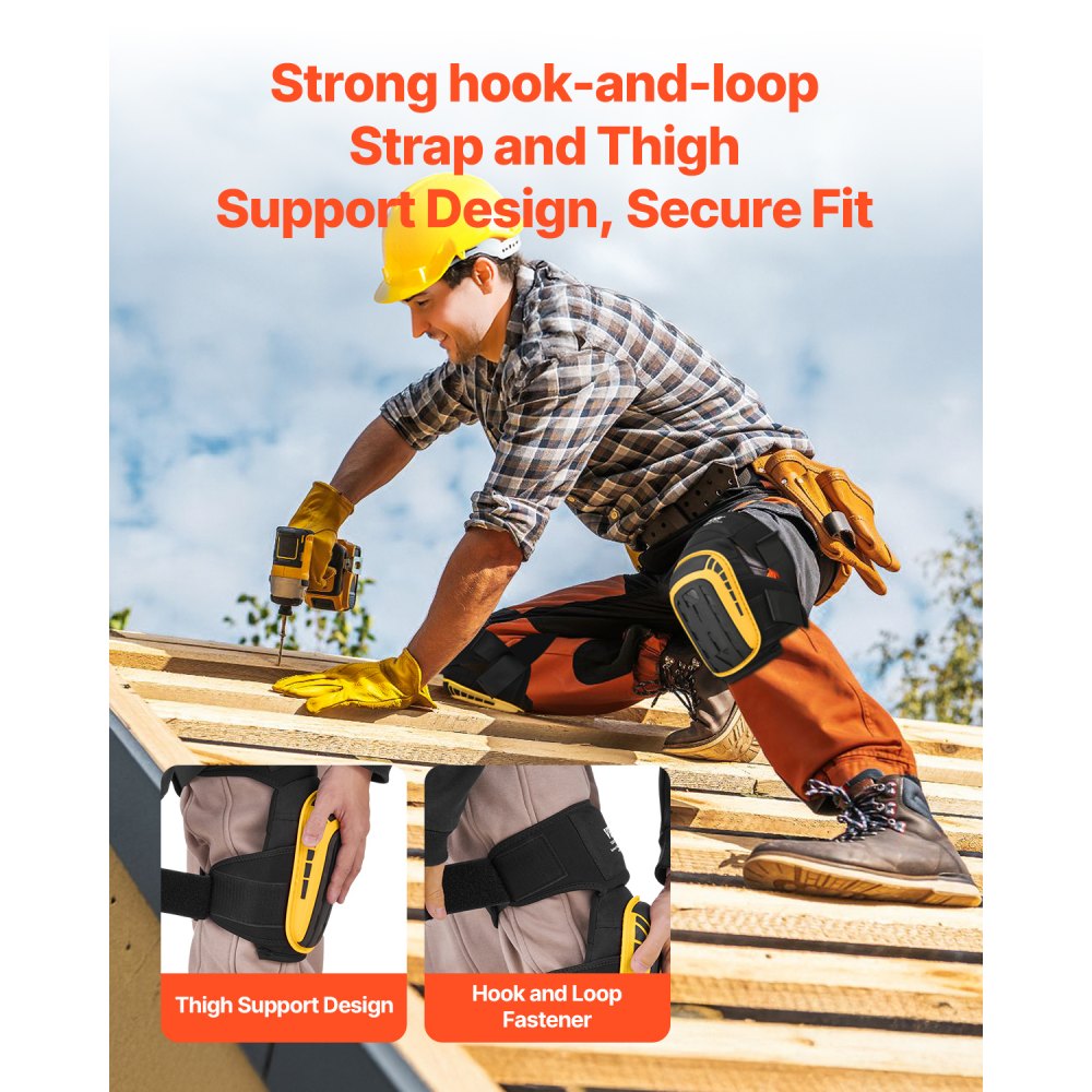 VEVOR Knee Pads for Work, Extended Heavy Duty Construction Knee Pads with 2 Extension Straps, Anti-slip Foam Gel Knee Pads, Men & Women, for Gardening Flooring Roofing and Cleaning, Yellow and Black