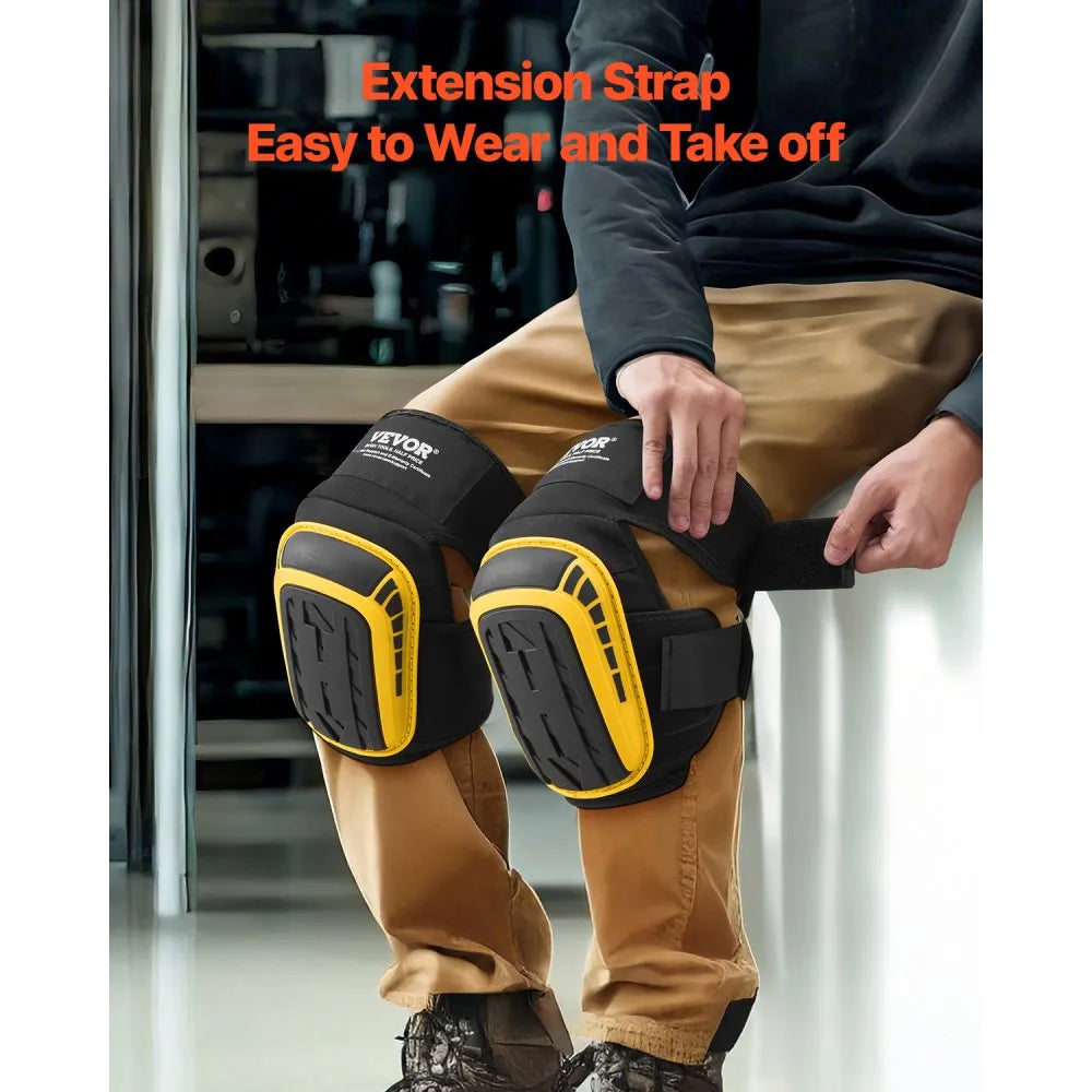 VEVOR Knee Pads For Work – Extended Heavy Duty Construction Kneepads With 2 Extension Straps, Anti-Slip Foam Gel, Black & Orange, For Flooring, Gardening, Roofing, And Cleaning