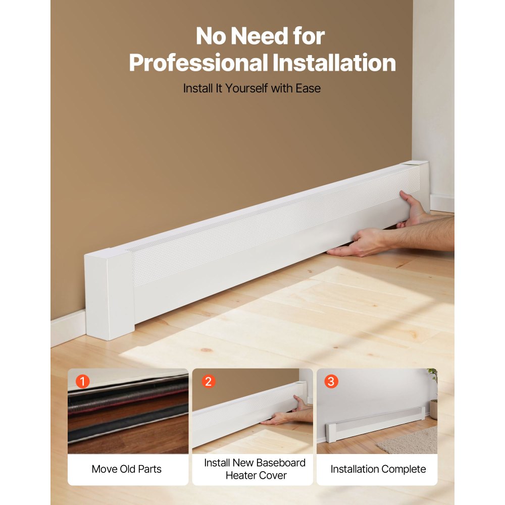 VEVOR Baseboard Heater Covers, Basic Series 5 ft Standard Electric Heating Unit Front Cover for Home Improvement, Heavy-duty Steel, Easy Installation for Bedroom Replacing Old Cover, White