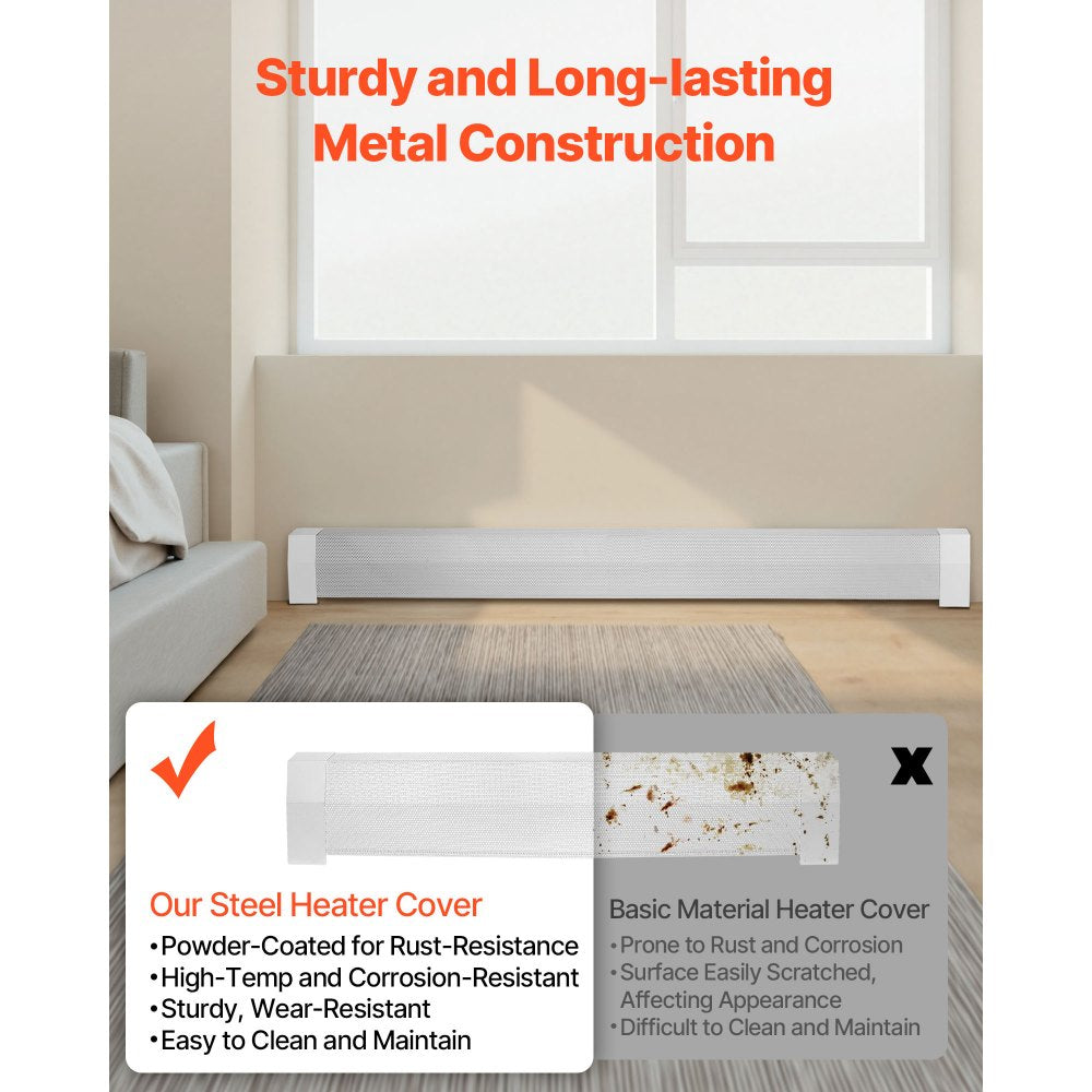 VEVOR Baseboard Heater Covers, Premium Series 6 ft Standard Electric Heating Unit Front Cover for Home Improvement, Heavy-duty Steel, Easy Installation for Bedroom Replacing Old Cover, White