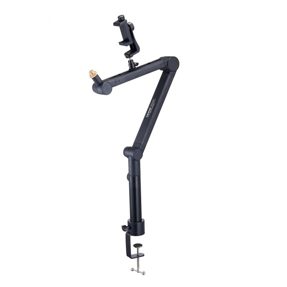 VEVOR Desk-Mounted Microphone Arm, Flexible 360° Rotation, Adjustable Stand with Universal 3/8" to 5/8" Adapter and Headphone Holder, Compatible with Blue Yeti, Hyperx Quadcast, and More
