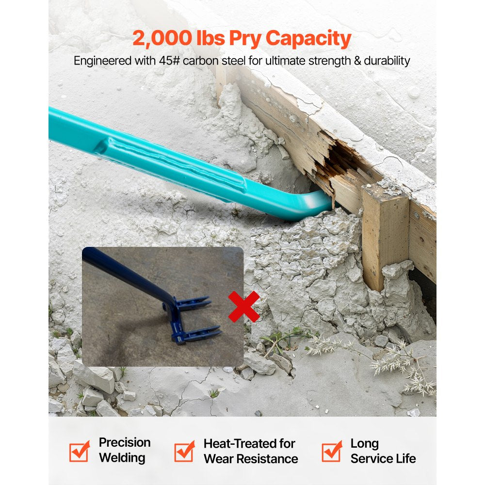 VEVOR Prylever Bar, 2000 lbs Weight Capacity, 52.5 Inch Heavy Duty Carbon Steel Handle Pry Lever Bar, 56 Inch Long Crowbar for Concrete, Demolition, Crowbaring, Ideal for Construction & Industrial Use