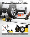 VEVOR floor jack mobility features: 44.5 in handle, 0-70° adjustable angle, 7.9 in casters