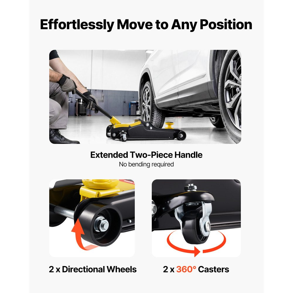 VEVOR Low Profile Floor Jack, 2.5 Ton (5512 lbs) Capacity, Steel Racing Floor Jack with Single Piston Quick Lift Pump & Raised Saddle, Hydraulic Trolley Car Lift for SUVs, Lifting Range 3.3"-13.8"
