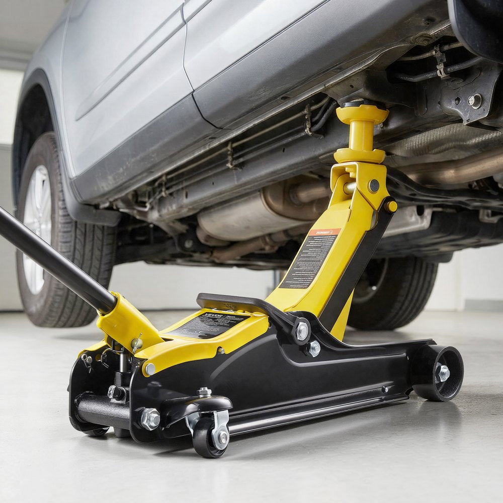 VEVOR Low Profile Floor Jack, 2.5 Ton (5512 lbs) Capacity, Steel Racing Floor Jack with Single Piston Quick Lift Pump & Raised Saddle, Hydraulic Trolley Car Lift for SUVs, Lifting Range 3.3"-13.8"