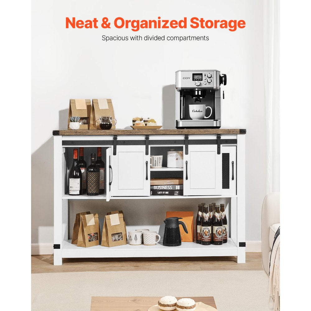VEVOR Coffee Bar Cabinet, 47.3 x 15.7 x 32.7 in Farmhouse Coffee Bar Cabinet with 4-Tier Storage, Coffee Bar Table with Barn Doors, Farmhouse Sideboard Buffet Cabinet for Living Room, Entryway