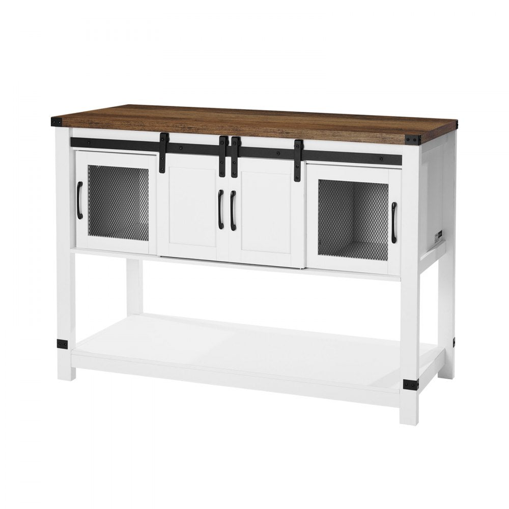 VEVOR Coffee Bar Cabinet, 47.3 x 15.7 x 32.7 in Farmhouse Coffee Bar Cabinet with 4-Tier Storage, Coffee Bar Table with Barn Doors, Farmhouse Sideboard Buffet Cabinet for Living Room, Entryway