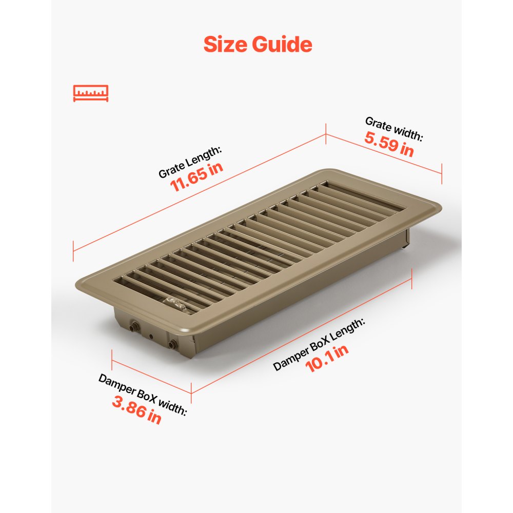 VEVOR 4 x 10 Inch Floor Registers, 6-Pack Vent Grilles, HVAC Heavy-Duty Walkable Iron Floor Vents, Easily Adjustable Rust-Proof Air Vents Deflector with Metal Damper, Ideal for Home & Office, Brown