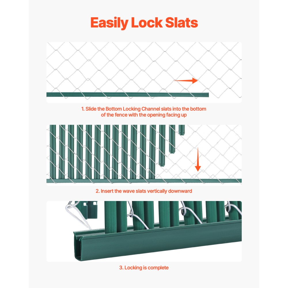 VEVOR Bottom Locking Privacy Slats, Single-Wall Vertical Bottom-Locking Slats for Chain-Link Fence, High-Density HDPE Chain Link Slats Ideally Fit 4' High Fence for Garden, Farm, Sports Field(Green)