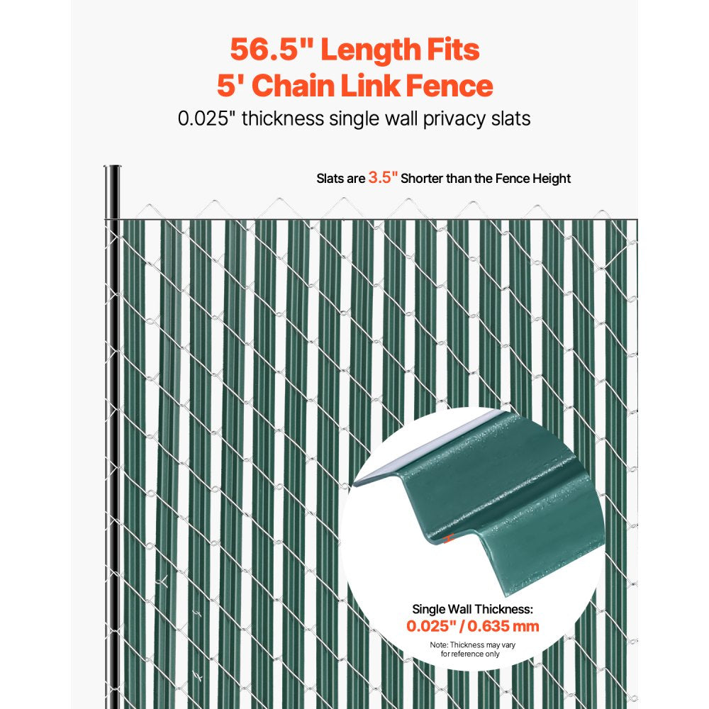 VEVOR Bottom Locking Privacy Slats, Single-Wall Vertical Bottom-Locking Slats for Chain-Link Fence, High-Density HDPE Chain Link Slats Ideally Fit 5' High Fence for Garden, Farm, Sports Field(Green)