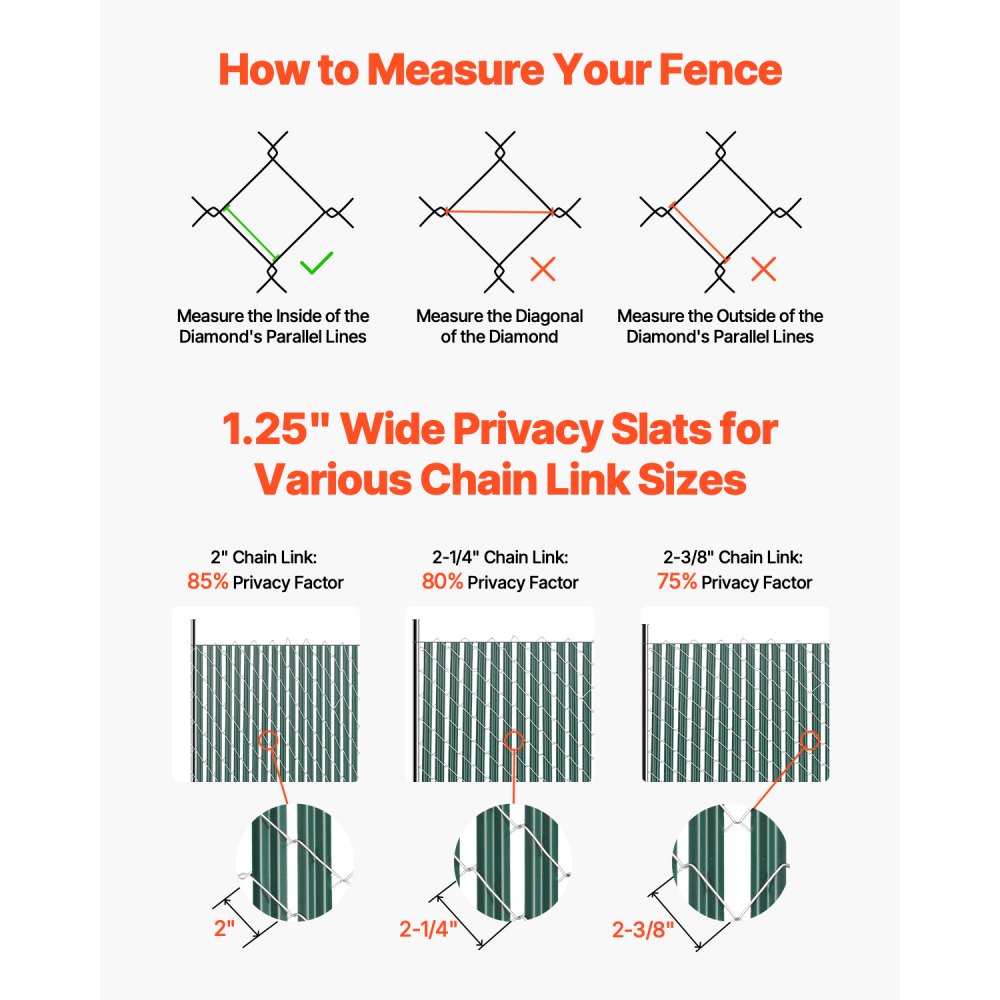 VEVOR Bottom Locking Privacy Slats, Single-Wall Vertical Bottom-Locking Slats for Chain-Link Fence, High-Density HDPE Chain Link Slats Ideally Fit 5' High Fence for Garden, Farm, Sports Field(Green)