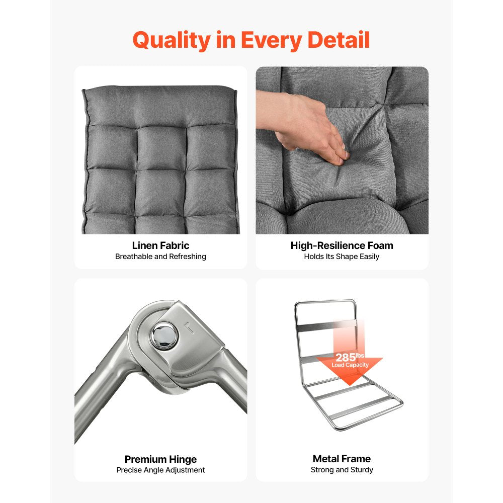 VEVOR Swivel Floor Gaming Chair, 360-Degree Rotating Floor Chair with 4 Adjustable Position Folding Backrest, Metal Frame with Recycled Foam and Linen Fabric, for Watching TV, Reading, Relaxing, Gray