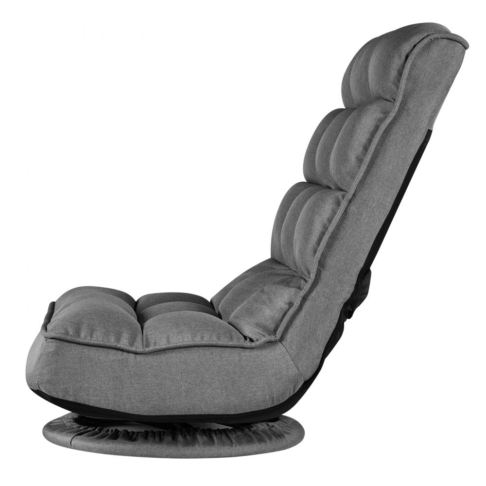 VEVOR Swivel Floor Gaming Chair, 360-Degree Rotating Floor Chair with 4 Adjustable Position Folding Backrest, Metal Frame with Recycled Foam and Linen Fabric, for Watching TV, Reading, Relaxing, Gray