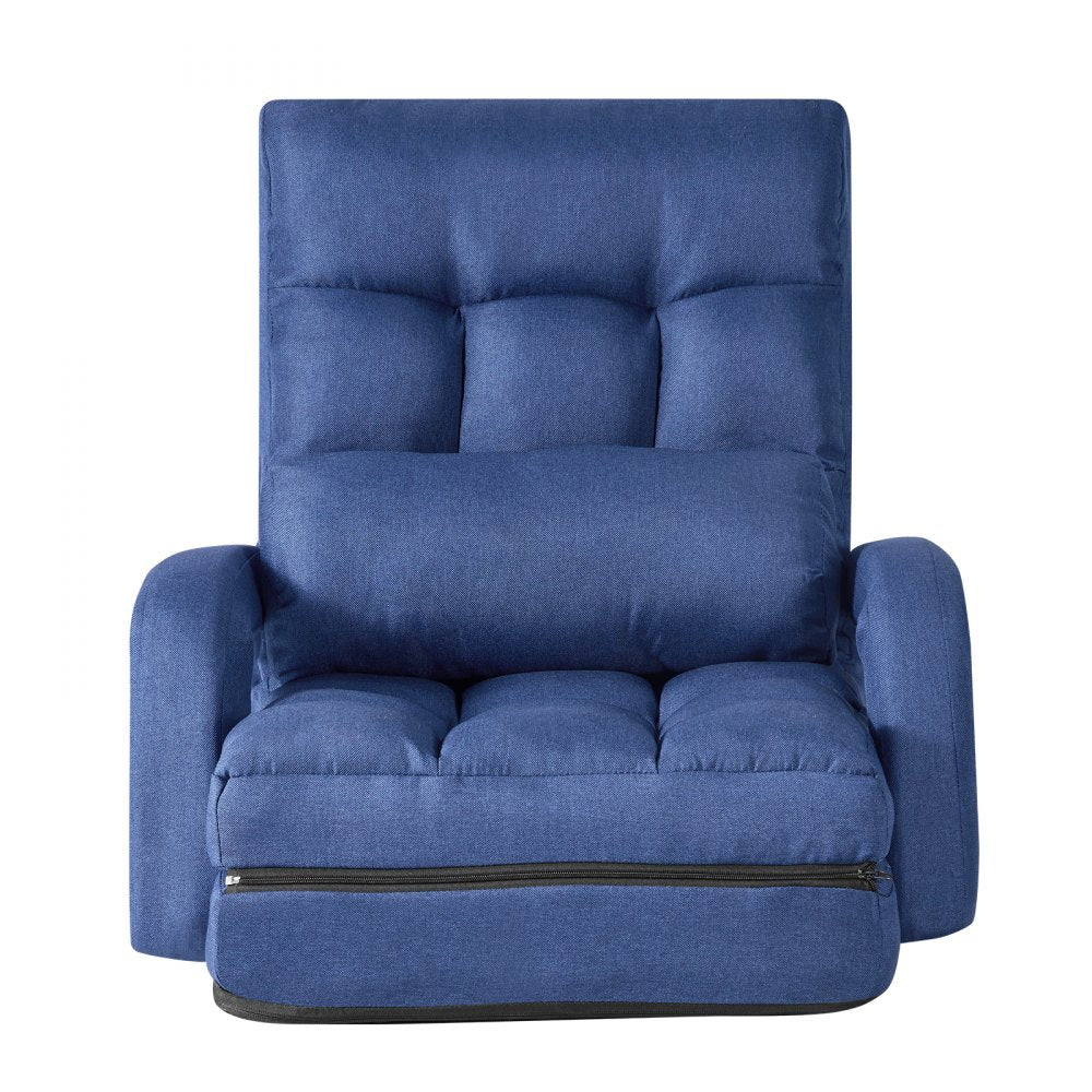 VEVOR Floor Chair, 5 Adjustable Positions Folding Floor Gaming Chair with Back Support, Armrests, and Cushion, Sturdy Metal Frame with Recycled Foam and Linen Fabric, for Reading, Relaxing, Dark Blue