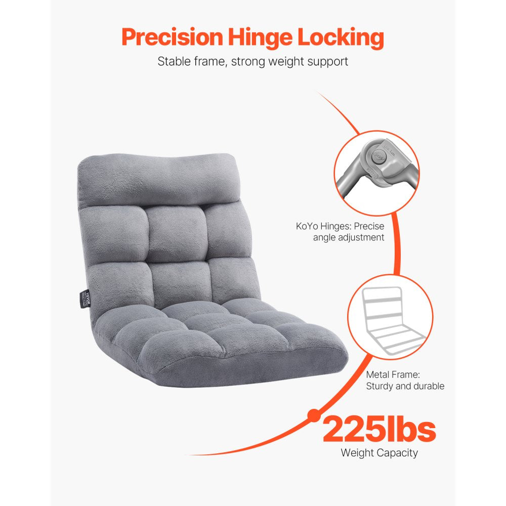 VEVOR Floor Chair, Recycled Foam Folding Sofa Chair with 14 Adjustable Positions, Multifunctional Floor Chair with Back Support Ideal for Sleeping Reading, Floor Gaming Chair for Living Room, Gray