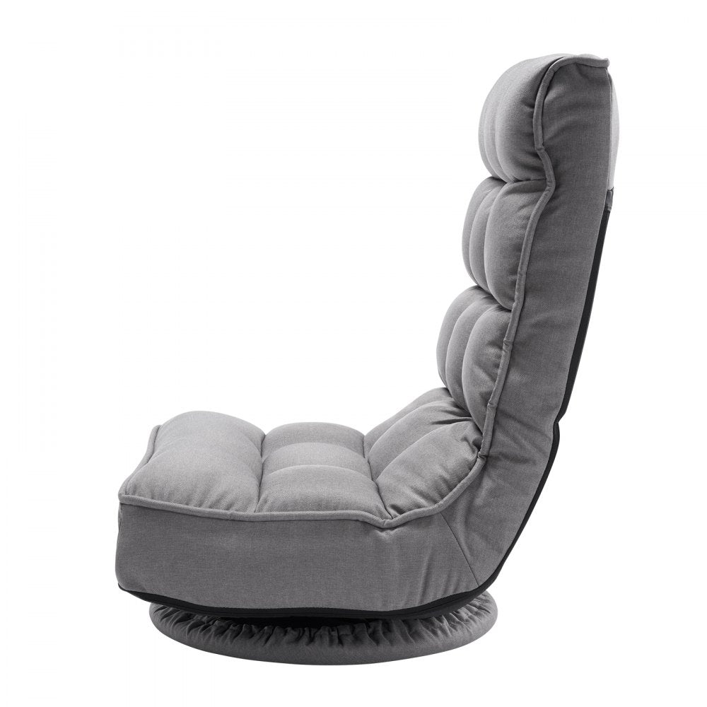 VEVOR Swivel Floor Gaming Chair, 360-Degree Rotating Floor Chair with 4 Adjustable Position Folding Backrest and Lumbar Support, Folding Video Reclining Sofa for Watching TV Reading Playing Game, Gray