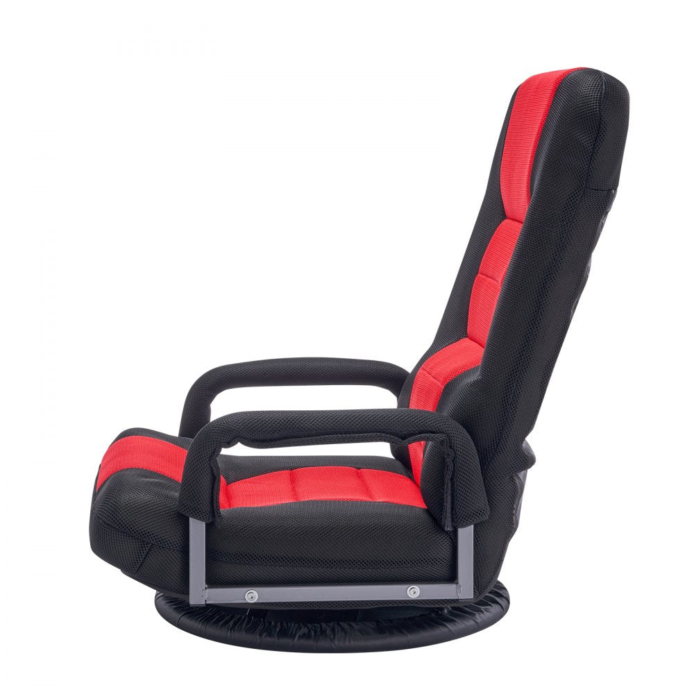 VEVOR Swivel Floor Gaming Chair with Armrests, 360-Degree Rotating Floor Chair with 6 Adjustable Position Folding Backrest and Lumbar Support, Folding Video Reclining Sofa for TV Reading, Red Black