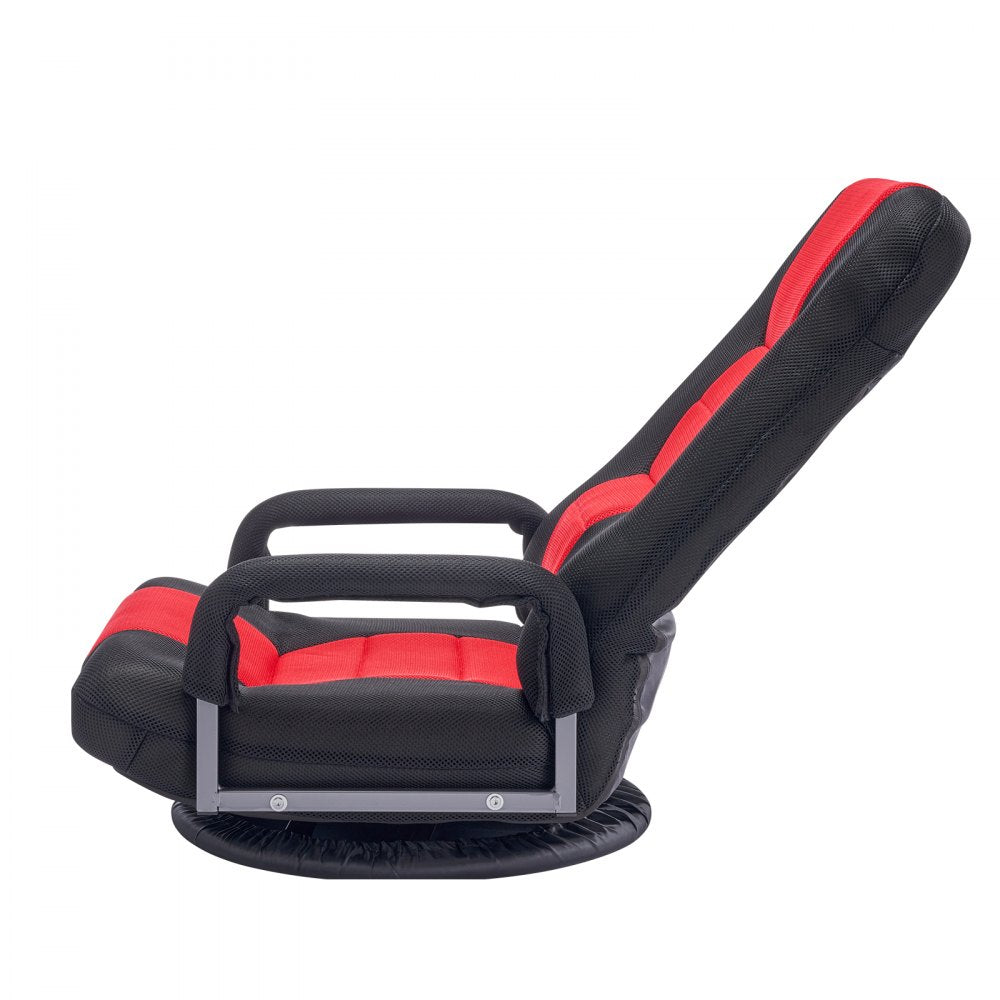 VEVOR Swivel Floor Gaming Chair with Armrests, 360-Degree Rotating Floor Chair with 6 Adjustable Position Folding Backrest and Lumbar Support, Folding Video Reclining Sofa for TV Reading, Red Black