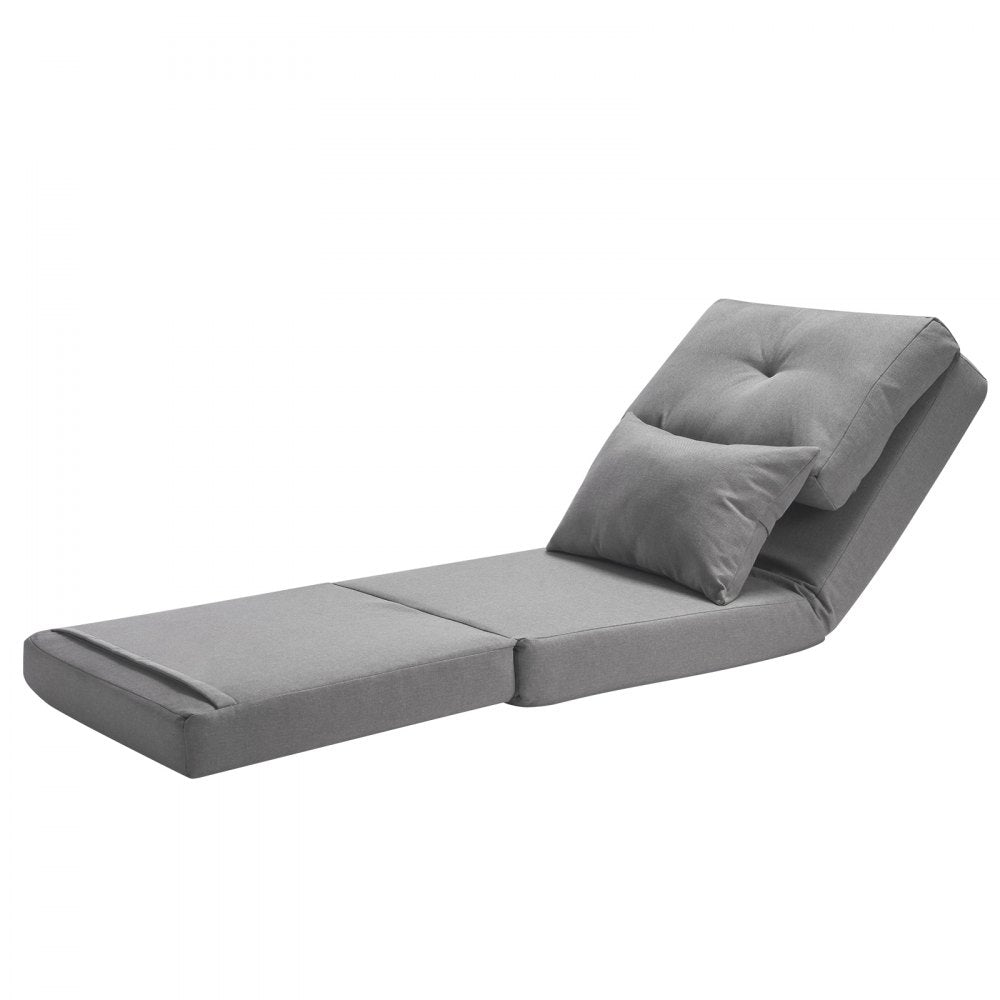 VEVOR Convertible Flip Chair, 5-Position Adjustable Floor Lazy Sofa, Folding Upholstered Couch Bed with Adjustable Backrest Metal Frame and Pillow, Folding Sofa Bed Chair for Living Room Bedroom, Gray