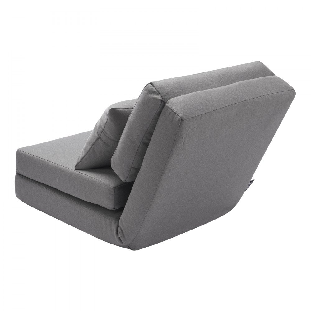 VEVOR Convertible Flip Chair, 5-Position Adjustable Floor Lazy Sofa, Folding Upholstered Couch Bed with Adjustable Backrest Metal Frame and Pillow, Folding Sofa Bed Chair for Living Room Bedroom, Gray