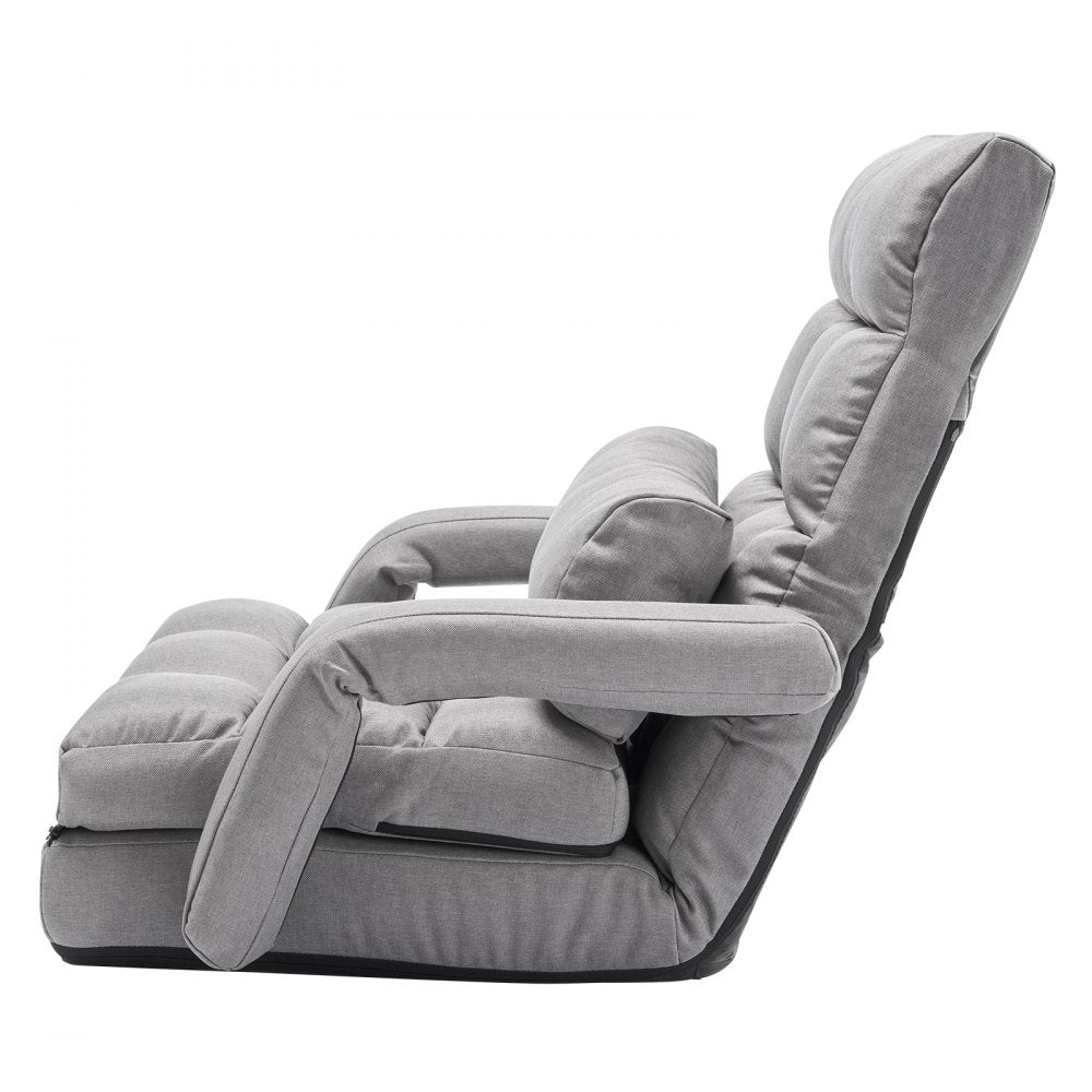 VEVOR Floor Chair, Floor Gaming Chair with 5 Adjustable Position and Back Support, Folding Sofa Chair with Armrest for Adults, Sofa Lounger Bed with Back Cushion for Living Room and Bedroom, Gray