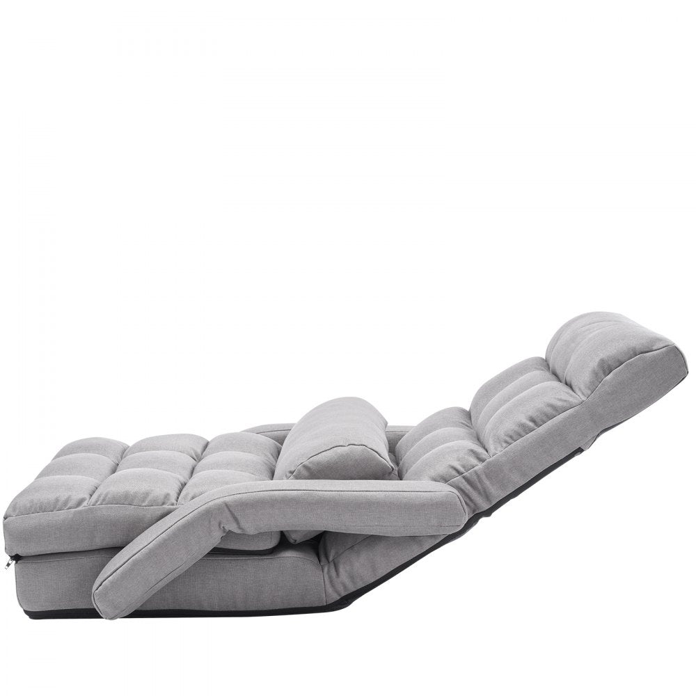 VEVOR Floor Chair, Floor Gaming Chair with 5 Adjustable Position and Back Support, Folding Sofa Chair with Armrest for Adults, Sofa Lounger Bed with Back Cushion for Living Room and Bedroom, Gray