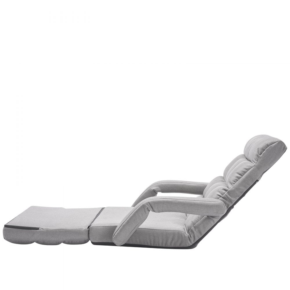 VEVOR Floor Chair, Floor Gaming Chair with 5 Adjustable Position and Back Support, Folding Sofa Chair with Armrest for Adults, Sofa Lounger Bed with Back Cushion for Living Room and Bedroom, Gray