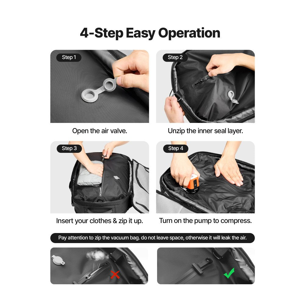 VEVOR Vacuum Travel Backpack, 65L, Expandable Vacuum Seal Compression Travel Backpack with Pump, with TSA-Approved Lock, Airback Vacpack, Water-Resistant Carry-On Suitcase Luggage, for Business, Black