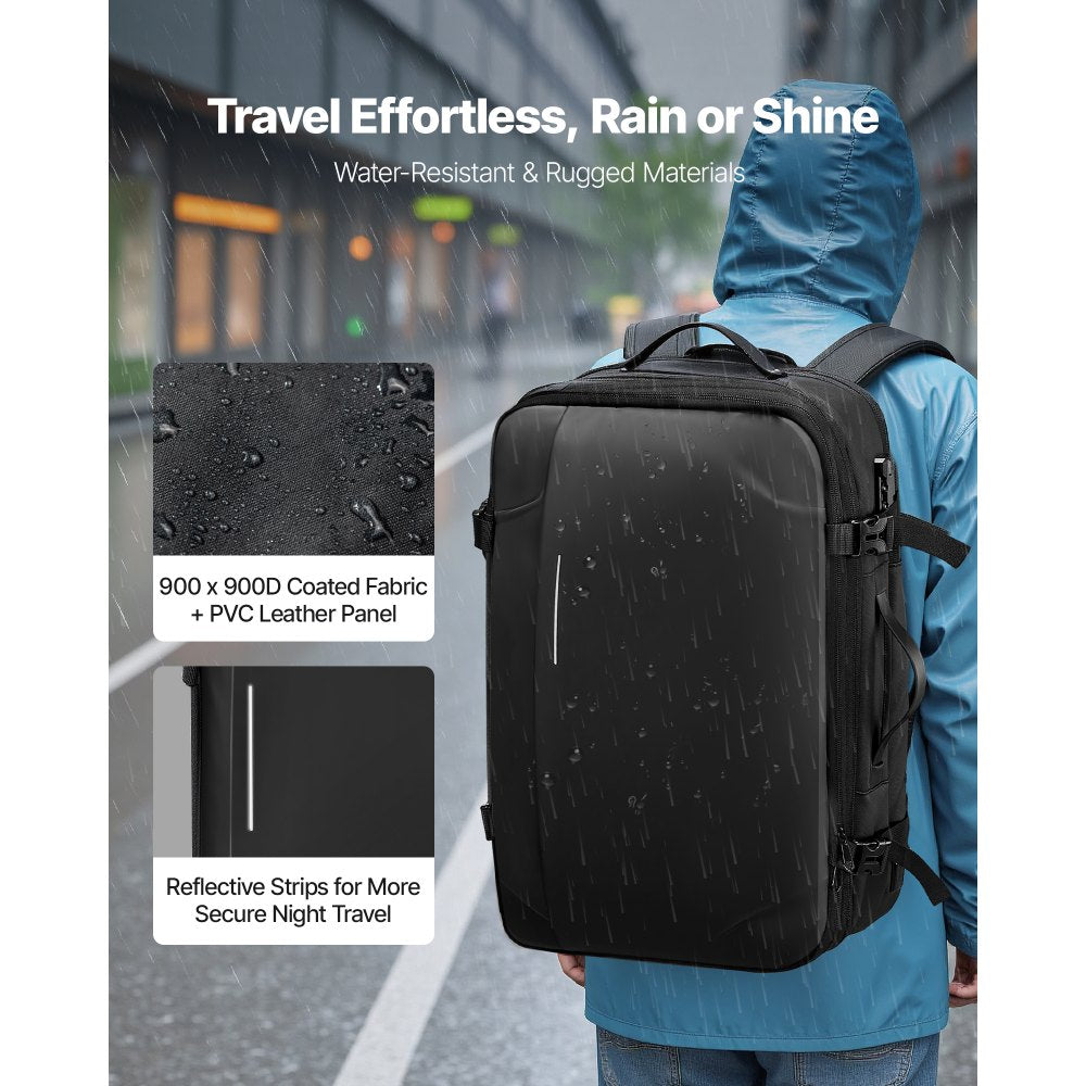 VEVOR Vacuum Travel Backpack, 65L, Expandable Vacuum Seal Compression Travel Backpack with Pump, with TSA-Approved Lock, Airback Vacpack, Water-Resistant Carry-On Suitcase Luggage, for Business, Black