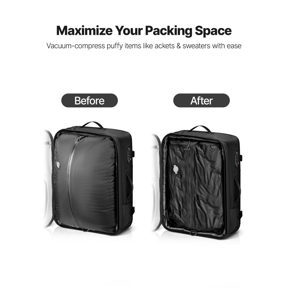 VEVOR Vacuum Travel Backpack, 65L, Expandable Vacuum Seal Compression Travel Backpack with Pump, with TSA-Approved Lock, Airback Vacpack, Water-Resistant Carry-On Suitcase Luggage, for Business, Gray
