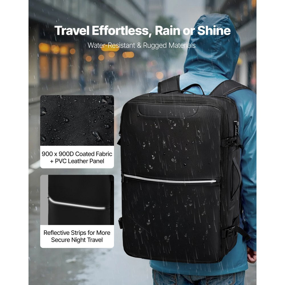 VEVOR Vacuum Travel Backpack, 80L, Expandable Vacuum Seal Compression Travel Backpack with Pump, with TSA-Approved Lock, Airback Vacpack, Water-Resistant Carry-On Suitcase Luggage, for Business, Black