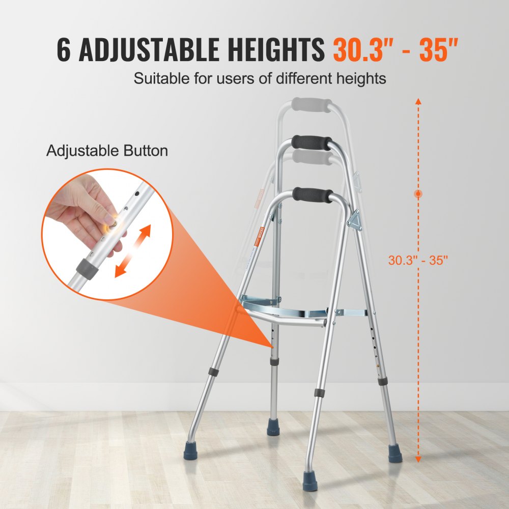 VEVOR Folding Hemi Walker, One Arm Folding Walker for Seniors with 6-Level Adjustable Height, Lightweight Aluminum | Side One-Hand Style Mobility Aid for Elderly Handicapped Disabled, Up to 350LBS