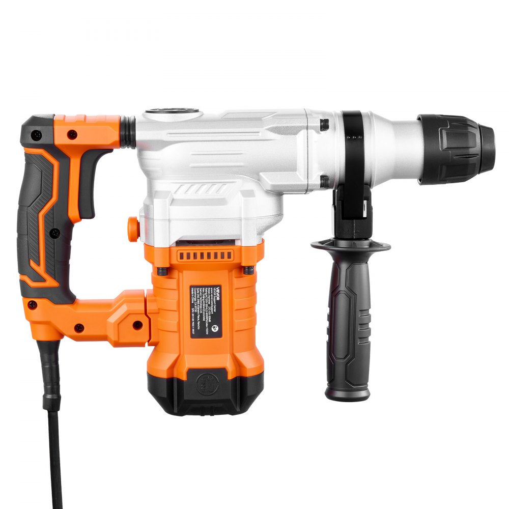 VEVOR Rotary Hammer Drill, 1-1/8 in SDS-Plus Electric Corded Heavy Duty Rotary Hammer, Including 3 Drill Bits, Flat Chisel, Pointed Chisel, Grease, Brush, and Carrying Case, for Concrete and Masonry