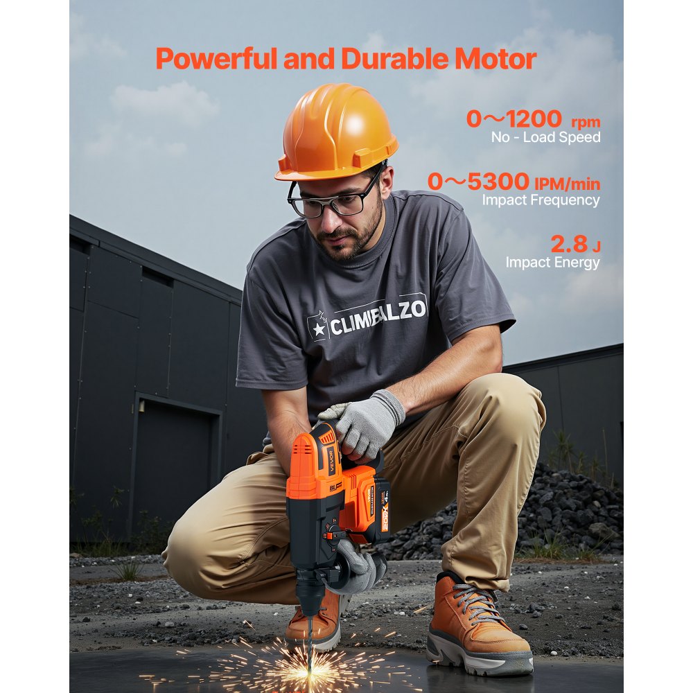 VEVOR 20V Brushless Cordless Hammer Drill, Lithium-Ion 1 Inch Rotary Hammer Driver, SDS-Plus Electric Lightweight Power Tool Kit with Battery and Charger, 4 Functions, 1200 RPM, 5300 BPM