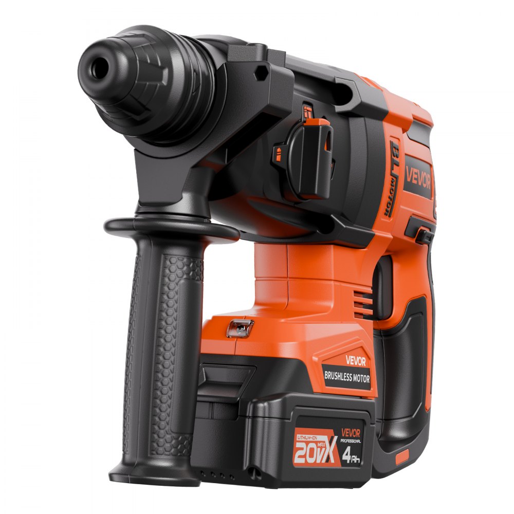 VEVOR 20V Brushless Cordless Hammer Drill, Lithium-Ion 1 Inch Rotary Hammer Driver, SDS-Plus Electric Lightweight Power Tool Kit with Battery and Charger, 4 Functions, 1200 RPM, 5300 BPM
