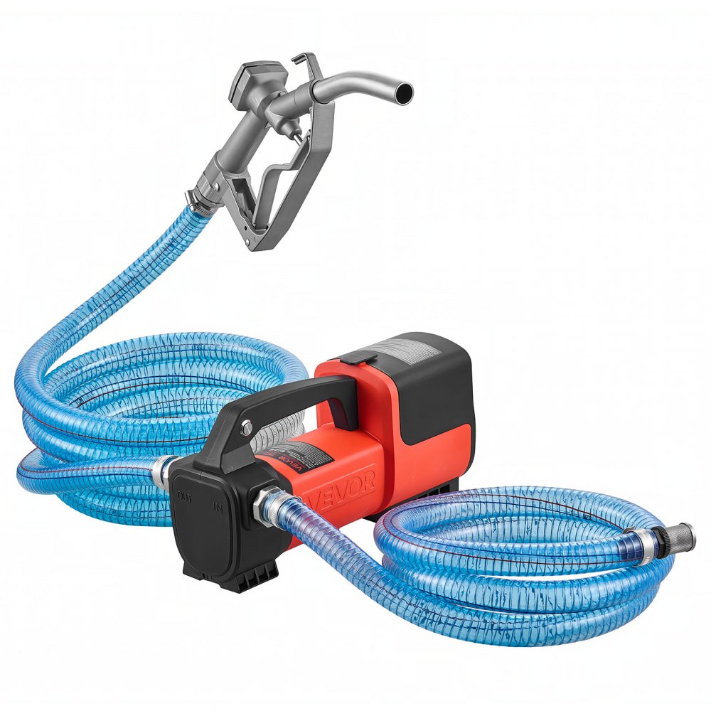 VEVOR Fuel Transfer Pump Battery Powered 12 GPM Portable Diesel Pump Kit, for Diesel Kerosene Fueling on Farm Boat Truck Tractor, 2 x 4.0Ah Batteries, 1/4 HP Motor, with Manual Fuel Nozzle & Hose